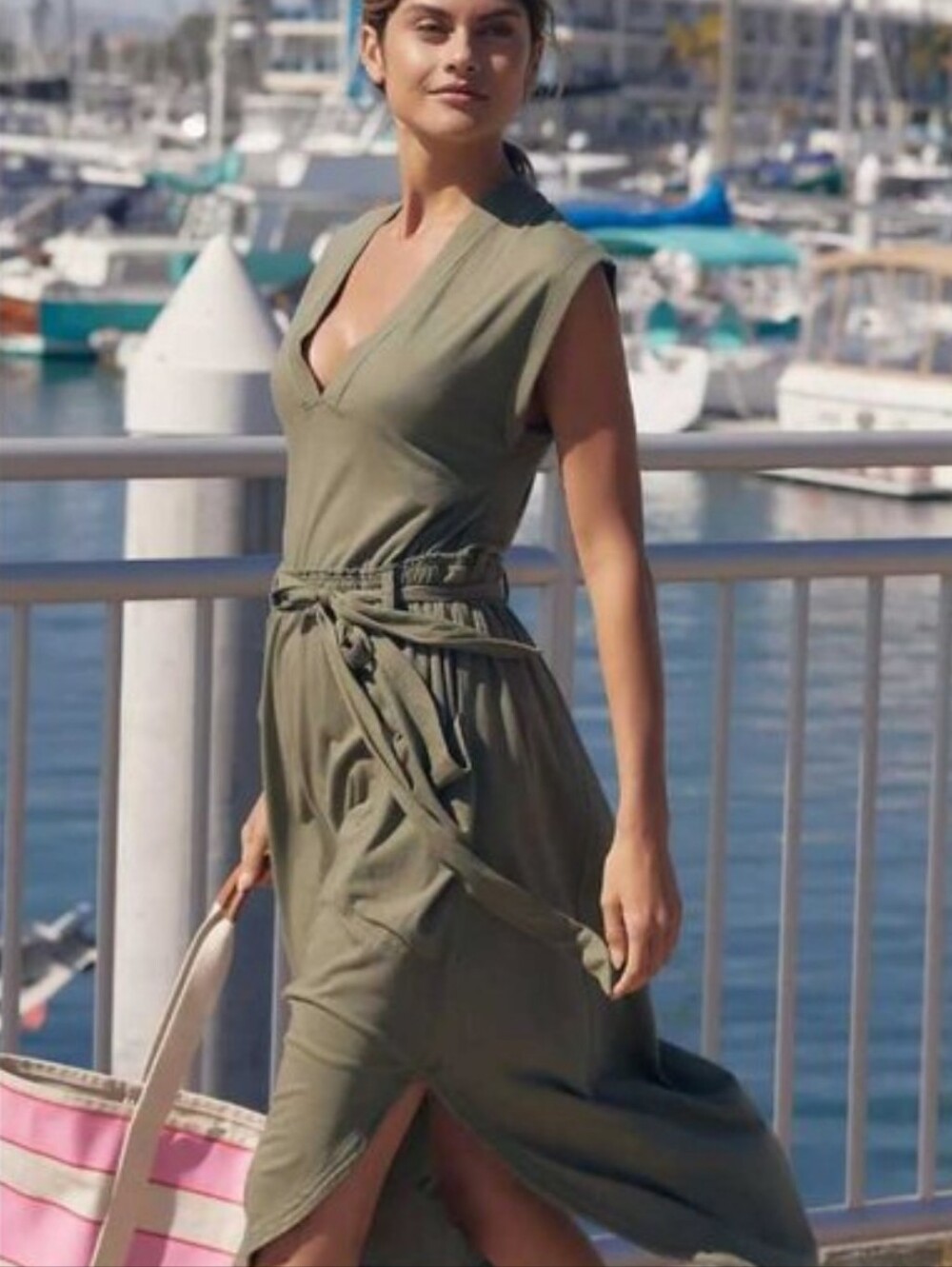 Anthropologie Daily Practice Belted Midi Dress Sage Green Size S Small NWT